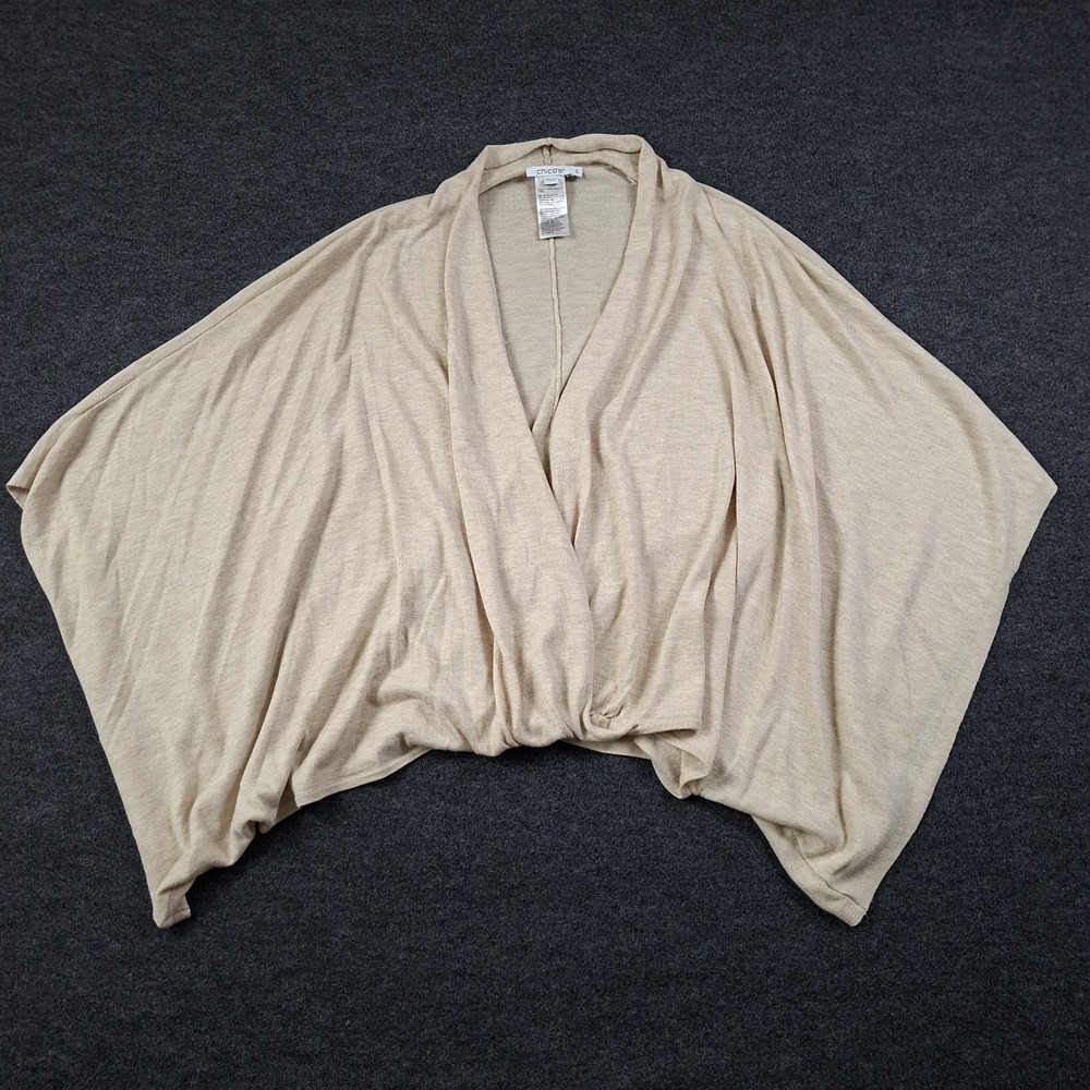 Chicos Cashmere Blend Crossover Poncho Sweater S/M Neutrel Batwing V-Neck Layer
